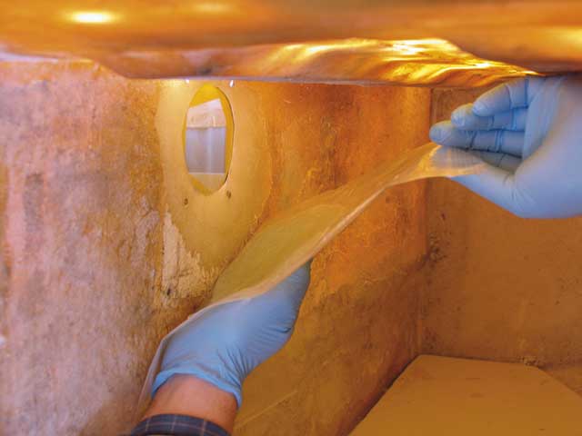 15: Using the polythene as an applicator, firmly press the plug onto the middle of the hole. If you have used the epoxy sparingly, it shouldn’t slump.