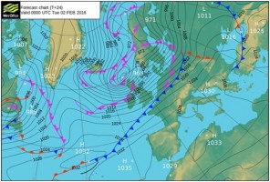 Forecast chart for midnight on Tuesday 2 February 2016