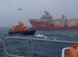 Rescue operation involving Barra and Islay lifeboats at Skerryvore. Credit: RNLI/Barra