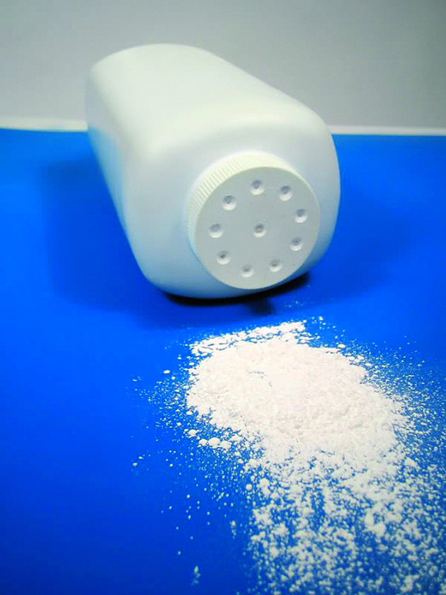 A bottle of talcum powder