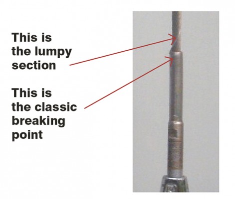 Check your standing rigging wire where it enters the swage