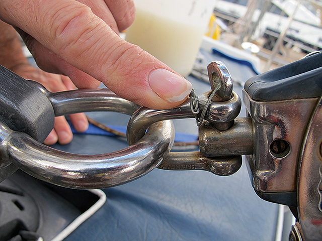 Seize shackle pins to prevent them from working loose