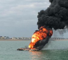 Boat fire at Eastbourne. Credit: RNLI/Eastbourne 2