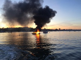 Explosion and fire aboard sports boat on Hamble River. Credit: Hamble Lifeboat