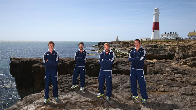 Team GB sailors Chris Grube and Luke Patience, Dylan Fletcher and Alain Sign