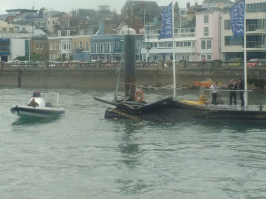 The damage caused by MV Balmoral colliding with Trinity Landing, Cowes. Credit: David Bowering/deejaybee109