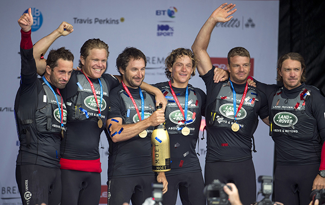 Land Rover BAR podium in 1st place at Portsmouth America's Cup World Series Event. Credit: Lloyd Images