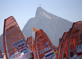 RS:X racing at the Aquece Rio Test Event for 2016 Olympics, Rio de Janeiro, Brazil. © Rachel Jaspersen/British Sailing Team