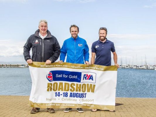 Nick Dempsey (centre) at the Sail for Gold Roadshow launch © Jes Renedo
