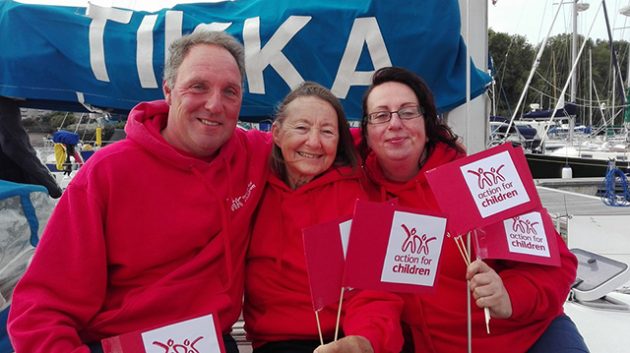 Steve Pointon and Jeanne Socrates, pictured with crewmate Kerry Shenton Bamblett, on Tikka's Around Britain Sail