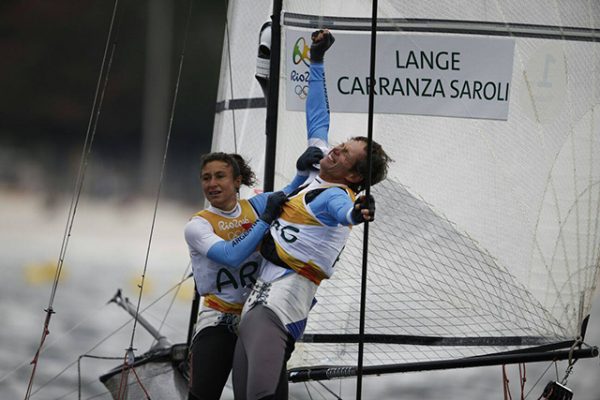Argentineans Santiago Lange and Cecilia Carranza Saroli won gold in the Nacra 17 mixed multihull. ©Sailing Energy / World Sailing