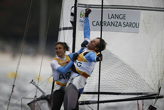 Argentineans Santiago Lange and Cecilia Carranza Saroli won gold in the Nacra 17 mixed multihull. ©Sailing Energy / World Sailing