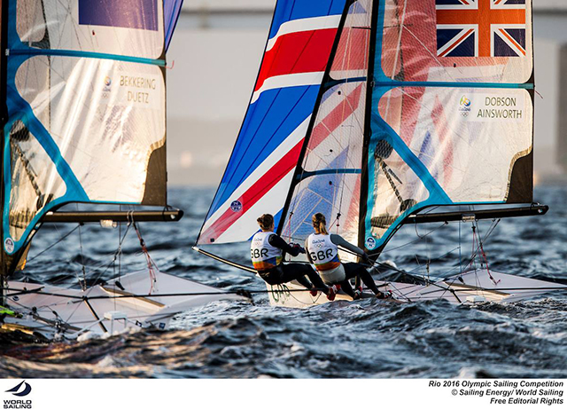 Charlotte Dobson and Sophie Ainsworth in the 49erFX ©Sailing Energy / World Sailing