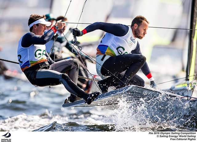 Dylan Fletcher and Alain Sign racing in the 49er skiff class ©Sailing Energy / World Sailing