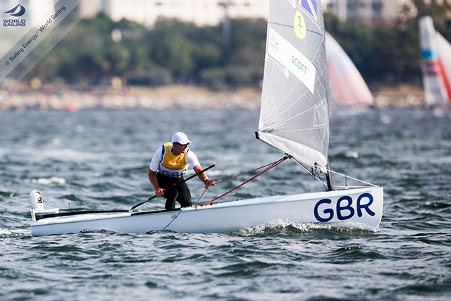 Finn Olympic champion Giles Scott in the Rio 2016 medal race. ©Sailing Energy / World Sailing