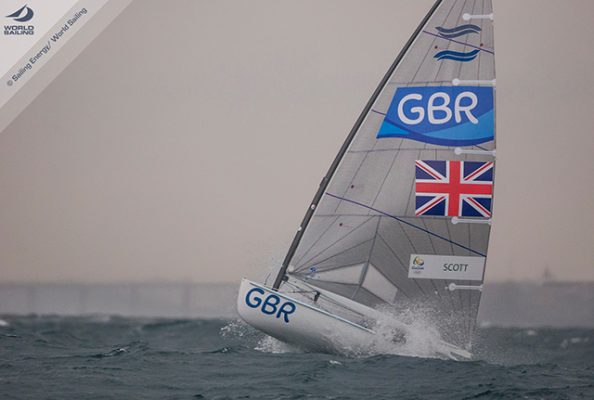 Giles Scott bounces back on day two of Finn racing at the Rio 2016 Olympic sailing regatta. ©Sailing Energy/World Sailing