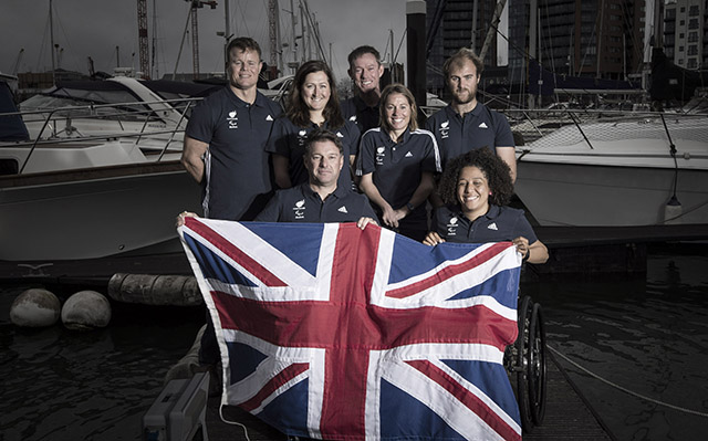 Britain's Paralympic sailing contenders with RYA Olympic and Paralympic manager Stephen Park. Credit: onEdition 2016