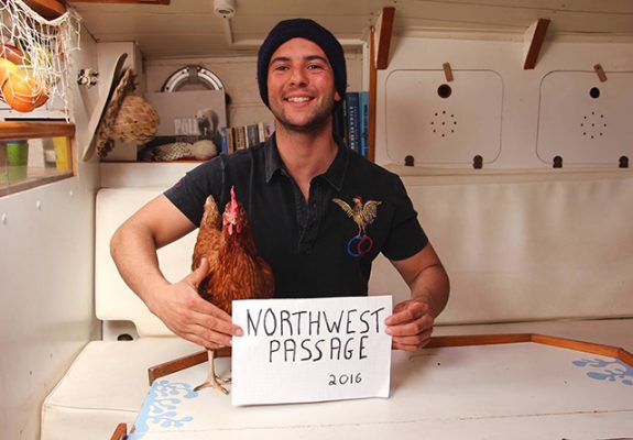 Guirec Soudée and his pet hen Monique