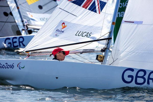 Helena Lucas racing at the Rio 2016 Paralympic Games. Credit Richard Langdon/World Sailing