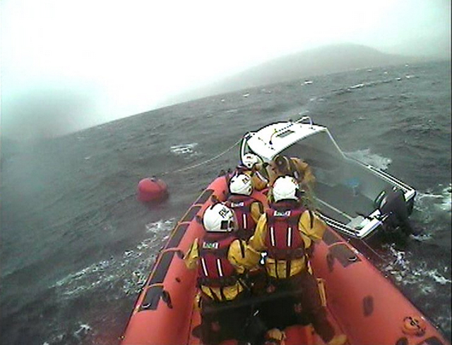 Kyle of Lochalsh RNLI crew assist man trapped onboard a small boat in Glenelg due to very high winds and large swell