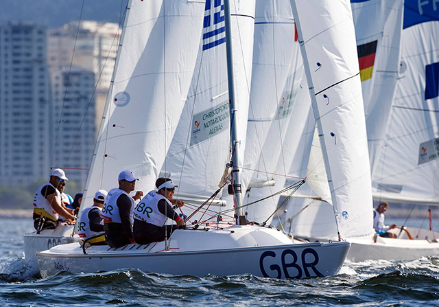 The British Sonar Team racing at the Rio 2016 Paralympic Games. Credit: Richard Langdon/World Sailing