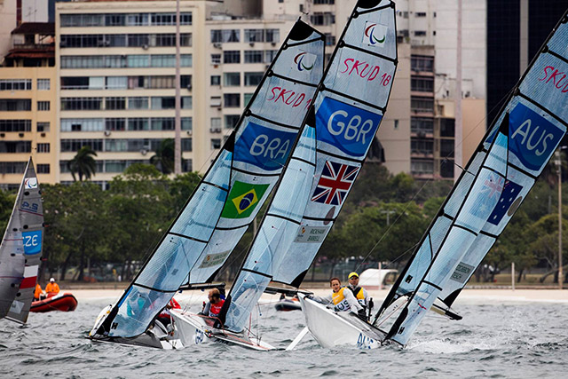 The Skud-18 duo Alex Rickham and Niki Birrell win bronze in the Rio Paralympic Games. Credit: Richard Langdon/World Sailing