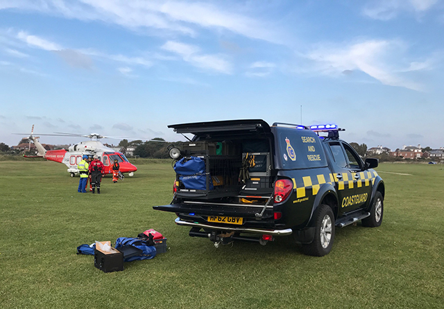 A woman with a head injury was airlifted from Stokes Bay on Sunday after she was evacuated from a sailing vessel by Gosport & Fareham Inshore Rescue Service