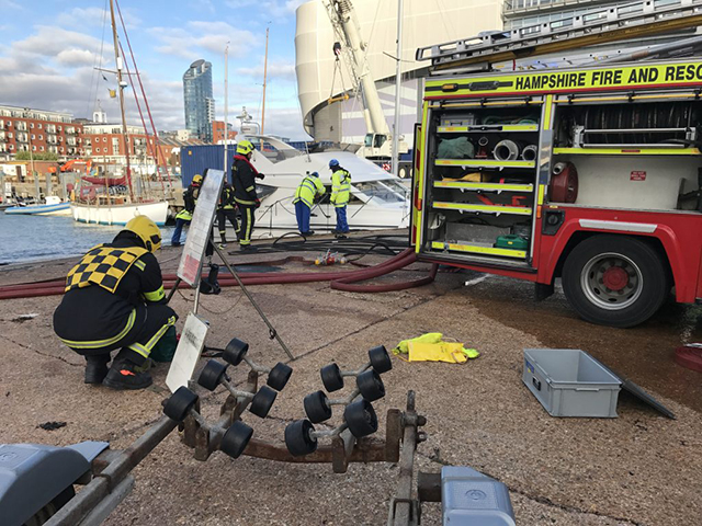 36ft motor boat rescued after engine fire in Solent. Credit GAFIRS