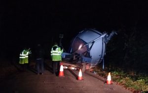 Yacht on roadside. Credit Falmouth and Helston Police