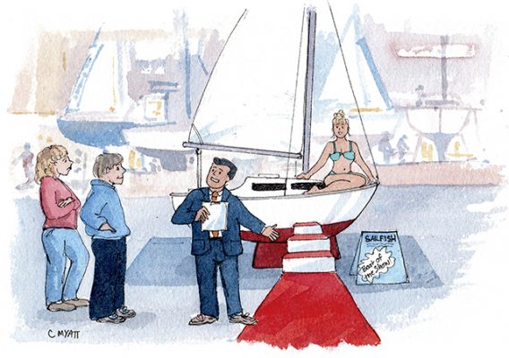 ‘And if you ever give up sailing, remove the mast and it makes a very good soap dish...’ Dave Selby February 2017. Credit Claudia Myatt