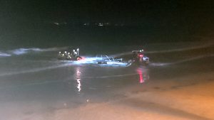 Night-time recovery following rescue of man at high tide. Credit: RNLI/Emma Tarling