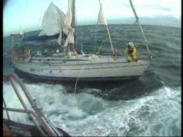 A towline is attached to yacht Marathon. Credit RNLI