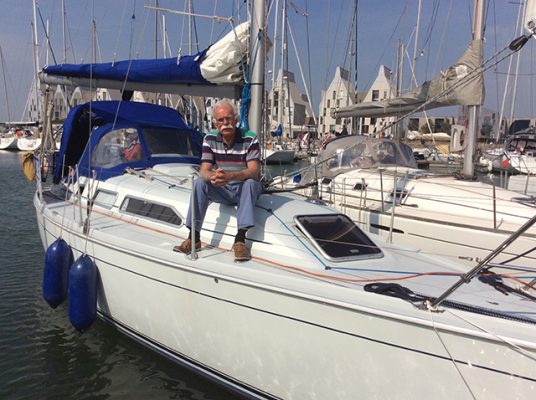 Maurice Phillips on his boat Blue Diamond, a Hunter Channel 31