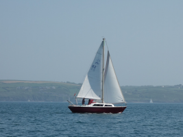 A man on his yacht heading out of Plymouth for the start of the Jester Challenge 2018