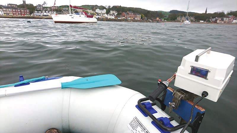 DIY-electric-outboard-motor-Mounting to the dinghy is via the donor outboard leg clamp onto a standard bracket