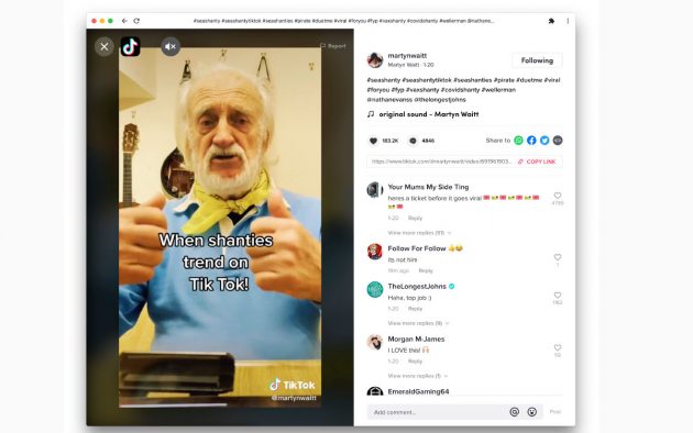 PBO reader Martin Waitt has had his sea shanty on Tiktok viewed over 1 million times