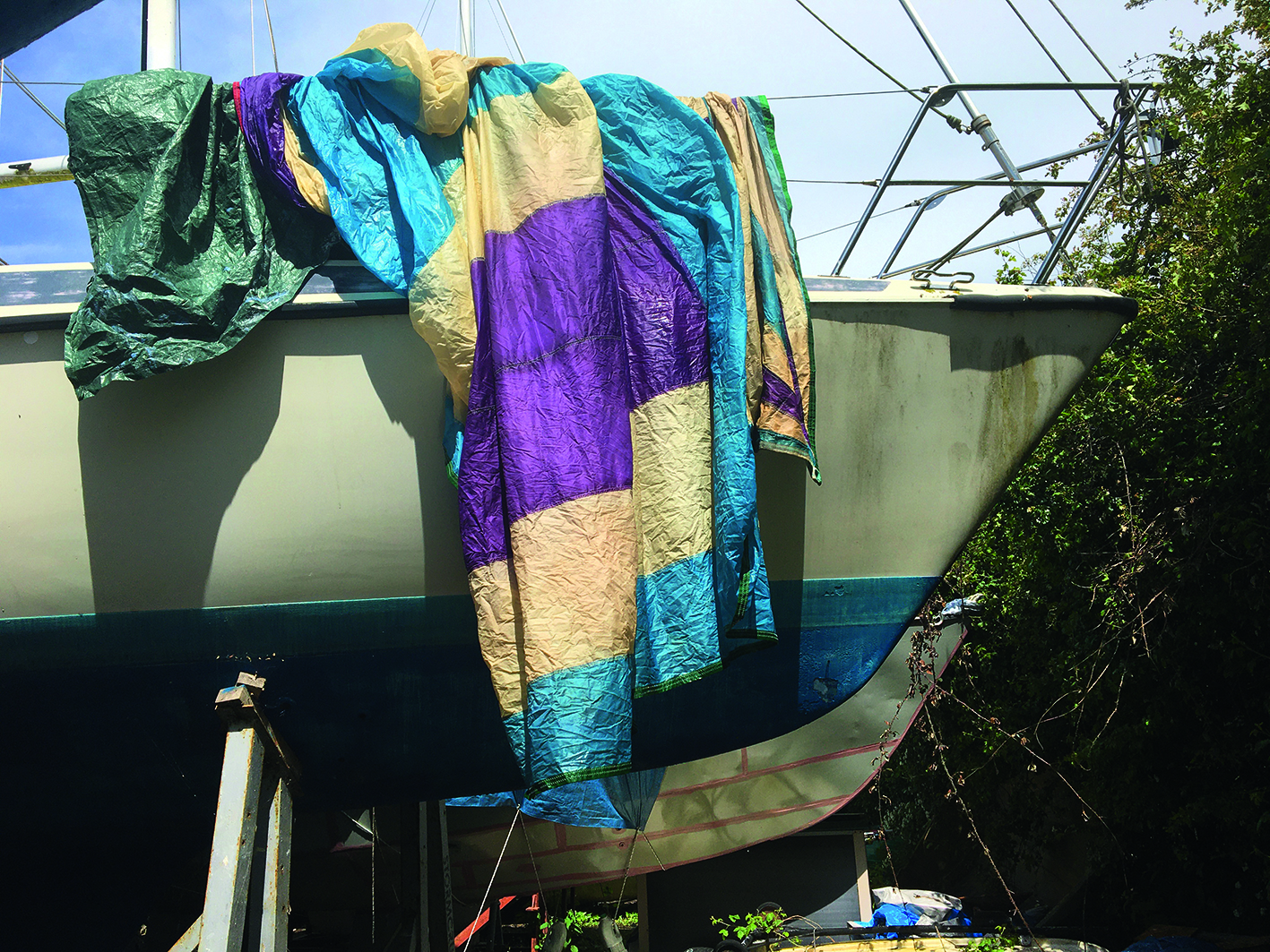 Hanging the spinnaker out to dry