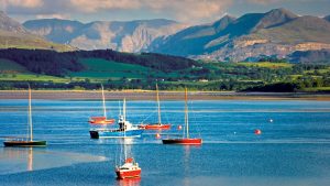 Magnificent Snowdonia seen from the Menai Strait