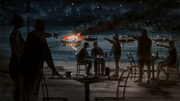 Caribbean yacht fire Learning from Experience article. Painting by Dick Everitt