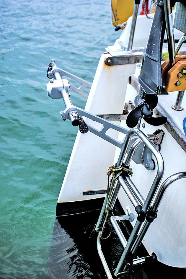 A rudder on the back of a boat