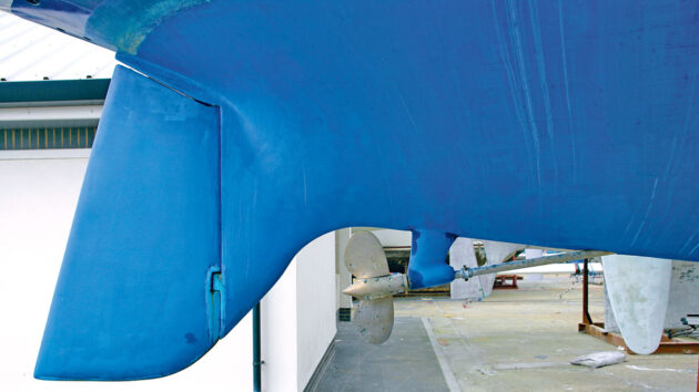 The rudder of a boat