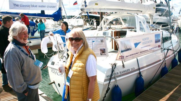 The 20+ year old Hunter Ranger 265 Ruach (built from a kit) on the Hunter Owners Association stand at the 2022 Southampton Boat Show
