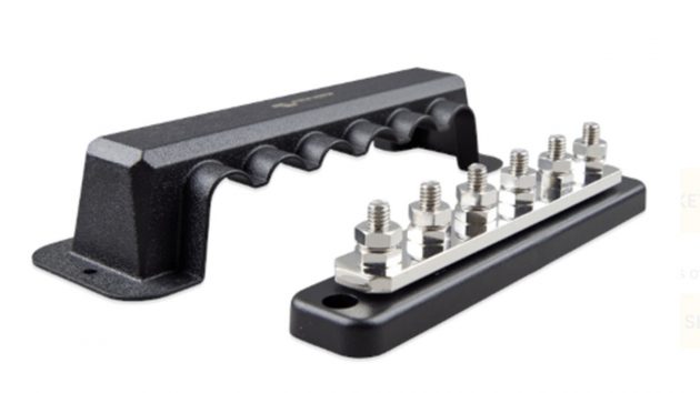 Busbars like this from Victron Energy avoid multiple connections to a battery connections
