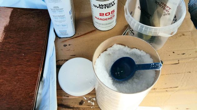 Epoxy being mixed up for use on a boat