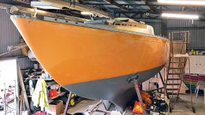 A orange hull of a boat