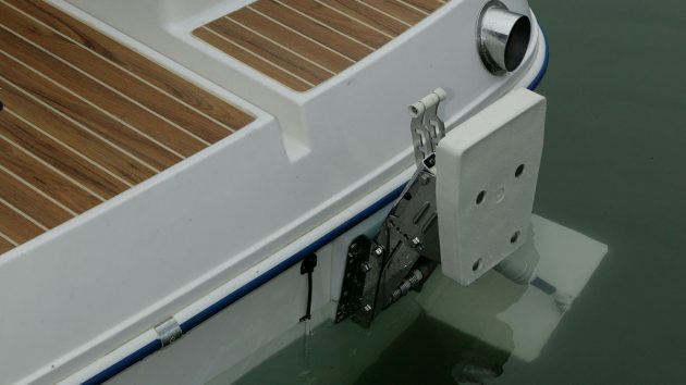 A outboard bracket on a boat