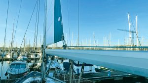 The stiff in-mast roller furling system on the mast
