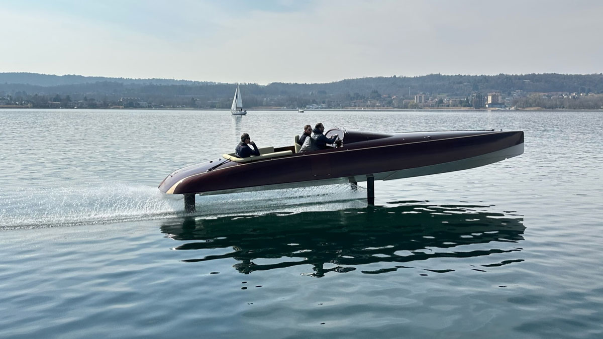 An electric boat on foils