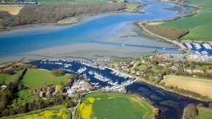 An aerial view of a marina where berth holders keep their boats