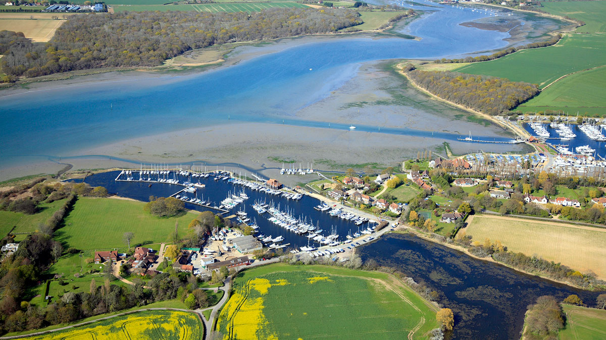 An aerial view of a marina where berth holders keep their boats